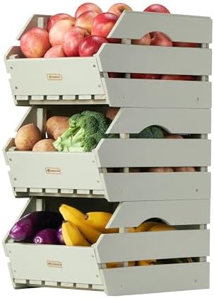 Wood Potato Onion Storage Bins - Wooden Stackable Produce Basket