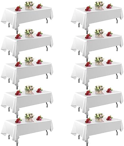 FINDYOU 10 Pack White Table Cloth Rectangle Table 60 x 102 Inch