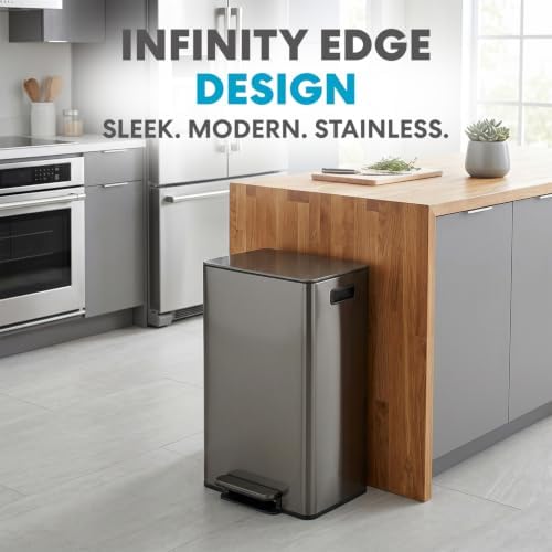 SIMPLI-MAGIC 13 Gallon Stainless Steel Step Trash Can, Black