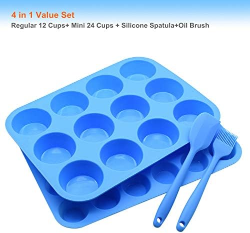 Silicone Muffin Pan Cupcake Set,Non-Stick 12 Cups and Mini 24 Cups