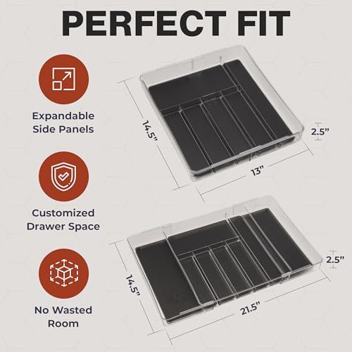 Masirs Expandable Utensil Drawer Organizer - BPA-Free Plastic Clear