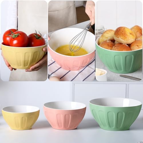 Lareina Ceramic Mixing Bowls Set of 3, Large Nesting Bowls for