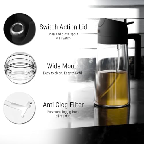 2-in-1 Oil Dispenser and Sprayer, 16oz/470ml Glass Bottle