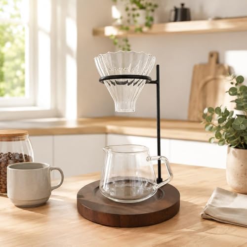 Coffee Dripper Stand Portable Pour Over Dripper Holder Metal Wooden