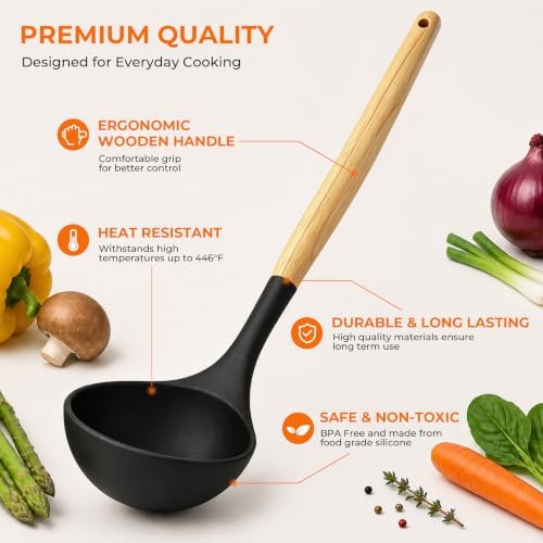 39-Piece Silicone Kitchen Utensils Set, Wood Handle