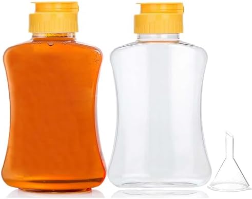 2 Pack Plastic Honey Bottles with Funnel, 180ml Squeeze Honey Jars