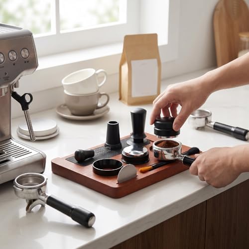 AYNEFY 51mm Coffee Tamper Set, Wood Tamping Station with Spring Loaded