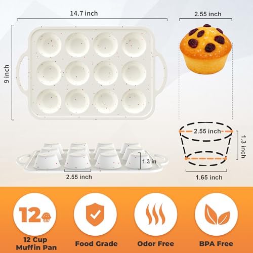 2Pack Silicone Muffin Pan For Baking With Metal Reinforced Frame, 12