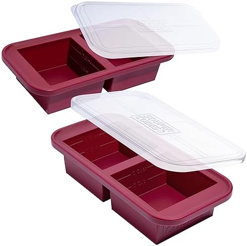 Souper Cubes 2 Cup Freezer Tray with Lid, Cranberry, 2-Pack