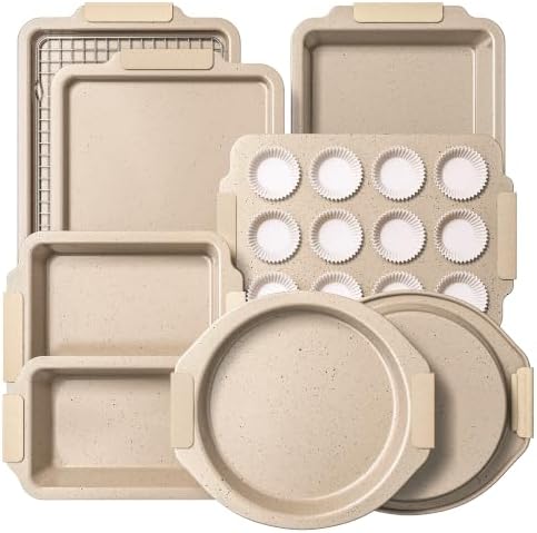 21 PCS Ceramic Nonstick Aluminized Steel Baking Pans Set, Silicone Handle