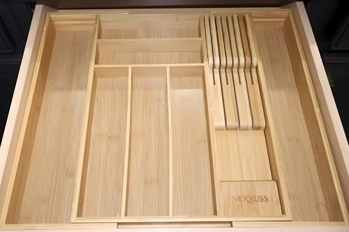 Nexxuss Bamboo Kitchen Drawer Organizer, Expandable Utensil Organizer