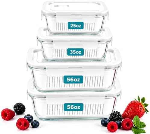 4 Pack Glass Berry Storage Containers for Fridge