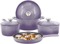 MegaChef 7 Piece Enameled Cast Iron Cookware Set in Purple