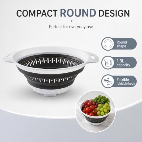 Collapsible Colander & Strainer, Space-Saving Silicone Basket, Round