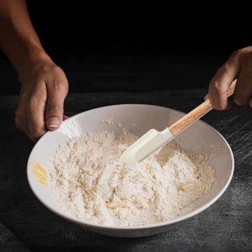 Ptwola 2 Pcs Wooden Handle Spatula Set White Silicone Spatulas Small