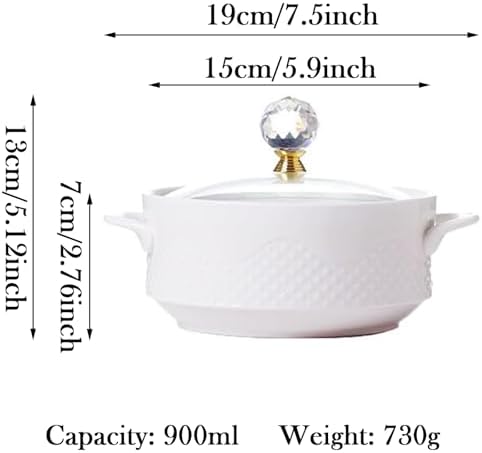 Soup Tureen with Glass Lid and Spoon Ceramic Covered Tureen for Soup