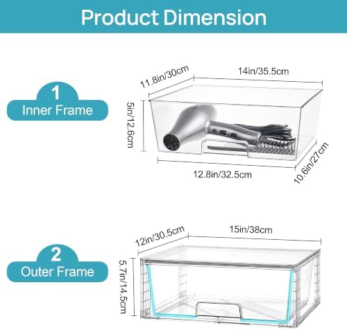 Vtopmart 2 Pack Large Clear Stackable Storage Drawers