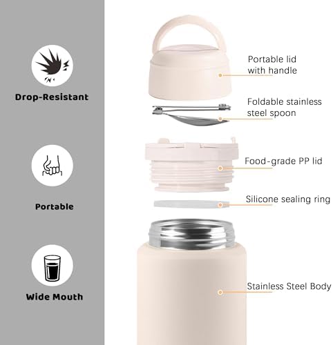 Thermo for Hot & Cold Food, 25oz Insulated Food Jar with Handle Spoon
