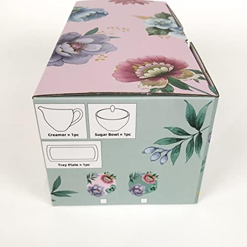 Gracie China Fantastic Green Porcelain 3-Piece Sugar, Creamer And Tray