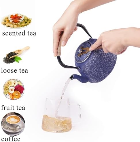 Cast Iron Japanese Tetsubin Tea Kettle, 40 oz, Blue