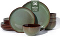 Pokini Ceramic Dinnerware Sets for 12, 36pcs Plates and Bowls Sets Dish Set