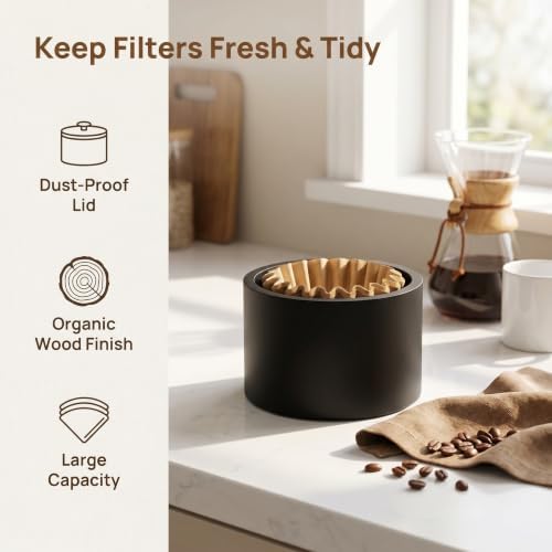 Wooden Coffee Filter Holder with Lid, Dustproof Large Coffee Filter