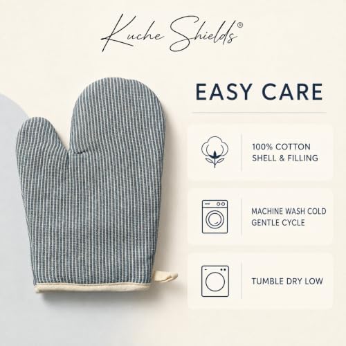 Cotton Oven Mitts 1 Pair, Heat Resistant Blue Oven Mitts