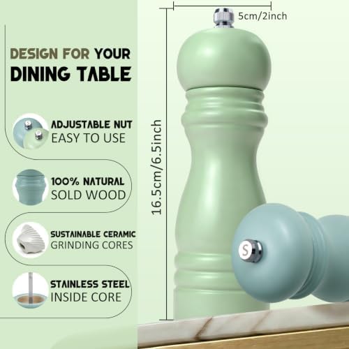 IAGORYUE Wooden Salt and Pepper Grinder Set, 6.5 Inches