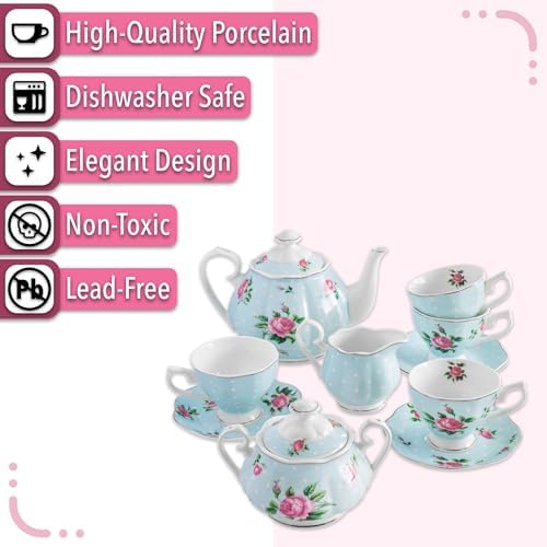 BTaT- Floral Tea Sets for Adults, 13 pcs, Service for 4, Pot (38 oz) &