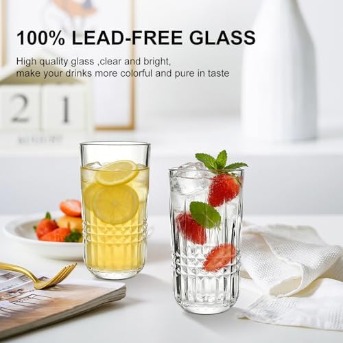 Highball Glasses Set of 6, 12oz Crystal Drinking Glasses, Lead-free
