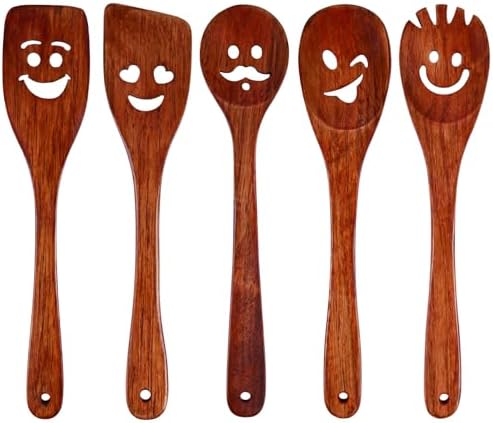 HANSGO 5PCS Wooden Cooking Spoons, Funny Wooden Utensil Set Wood
