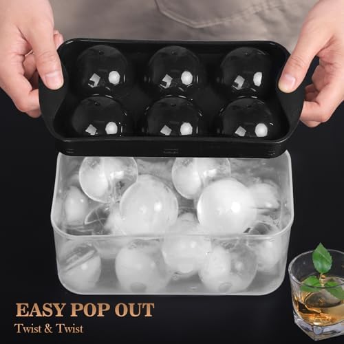 Whiskey Ice Cube Mold, Round Ice Ball Maker Set with Lid & Bin