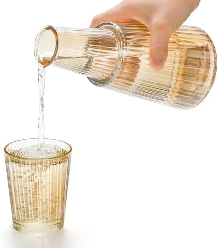 TOPZEA 4 Pcs Vintage Bedside Water Carafe with Glass Tumbler Set, 27oz