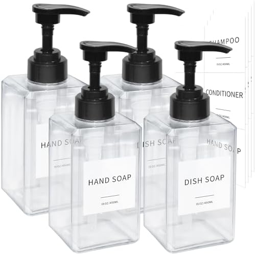 Clear Soap Dispenser Bottles, 15oz 4 Pack