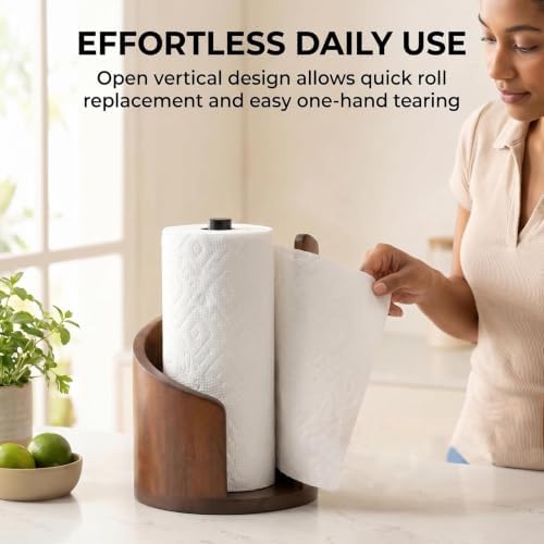 Wooden Paper Towel Holder, Brown, for Jumbo Rolls
