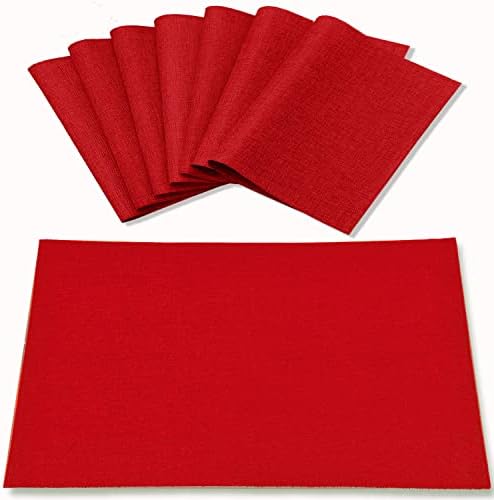 Cloth Red Placemats Set of 8, Linen Type Fabric Placemats Machine
