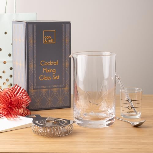 Cork & Mill Cocktail Mixing Glass Set, 24 oz Crystal Bar Tool Kit