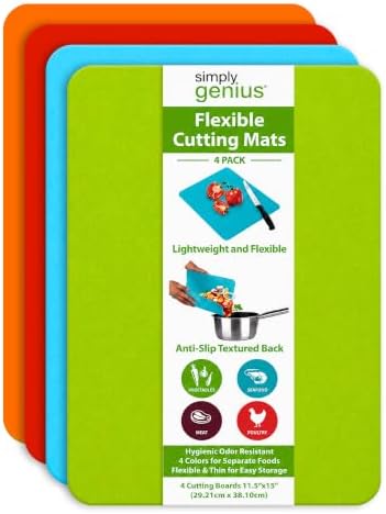 Simply Genius Flexible Cutting Board Set - Color-Coded Plastic Cutting