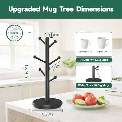 EsLuker.ly Mug Holder Tree Bamboo 360° Rotating Coffee Cup Display