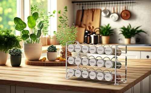 Deco Brothers Spice Rack Stand holder with 18 Bottles and 48 Labels