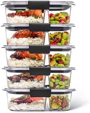 Rubbermaid Brilliance Meal Prep Containers, 2-Compartment Food Storage