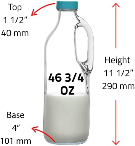 2 Pc 47oz Clear Glass Pitchers with Handles and Lids - Airtight