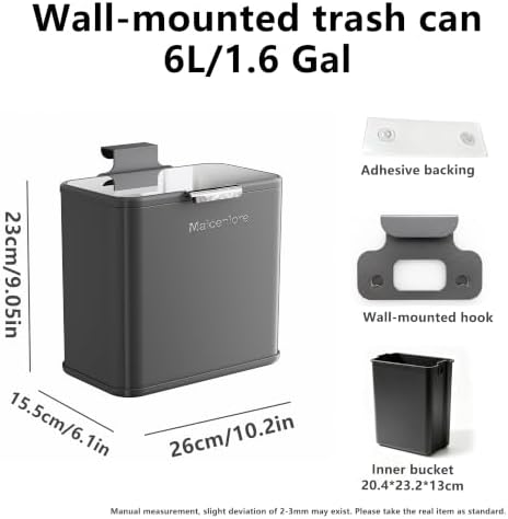 Stainless Steel Kitchen Hanging Trash Can with Lid (Grey S)