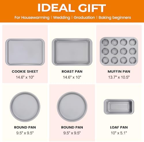 Vinino 6-Piece Baking Pans Set, Nonstick Carbon Steel Bakeware Sets