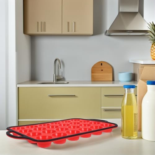 Xmas Mini Muffin Silicone Mold 24 Cup Red Iron Pan Non Stick Tray
