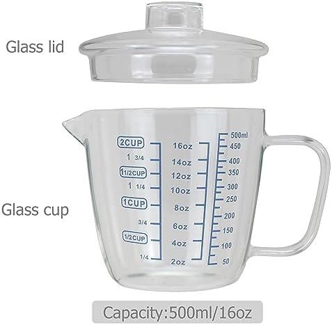 EIKS 500ML Glass Measuring Cup with Lid, Milk Frothing Pitcher