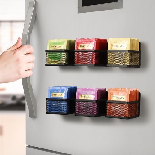 Magnetic Tea Bag Organizer, 6-Piece Metal Refrigerator Organizer