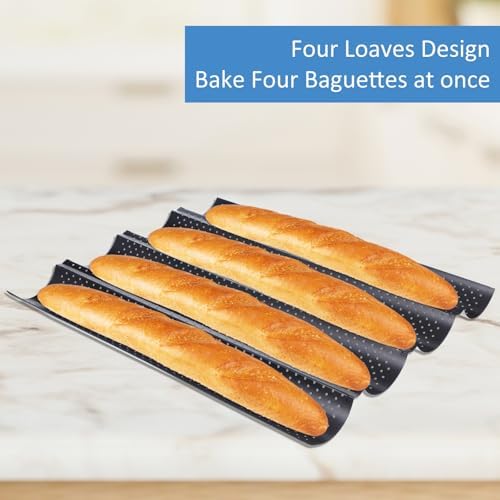 4-Slot French Baguette Pan Set, Non-Stick French Bread Pan, Baguette