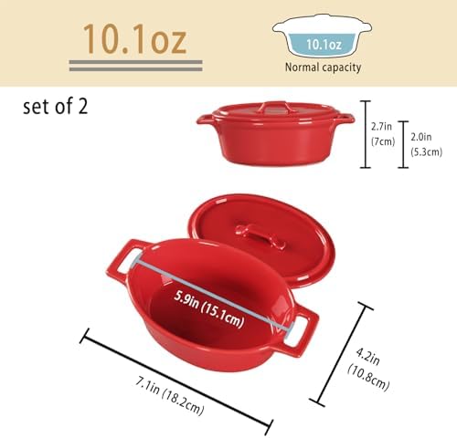 Ceramic Mini Oval Cocotte Set, 10 Ounces Small Casserole Dishes with