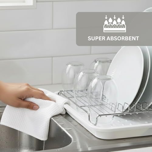 PurpleEssences Solid Kitchen Cloths, Dish Towel 15x25 Set of 6 - White